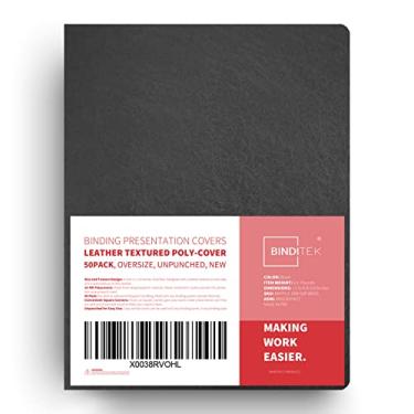 Imagem de Binditek Pacote com 50 capas de polipropileno texturizadas de couro de 16 mil, capas de apresentação de encadernação de plástico grande com 2 cantos redondos, 21 x 28 cm, capas traseiras de encadernação preta