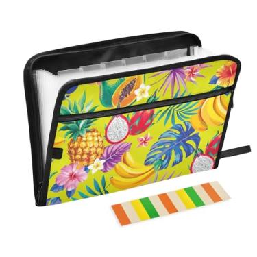 Imagem de Pasta de acordeão de flores tropicais, folhas, frutas, 13 bolsos, organizador de documentos, fólio com zíper e etiquetas, pasta organizadora de arquivos