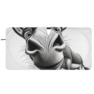 Imagem de Guarda-sol engraçado burro fofo cinza personalizado para para-brisa dobrável pára-brisa automotivo guarda-sol animal floral, 76 cm x 149 cm
