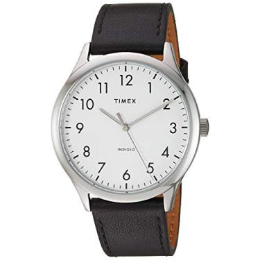 Imagem de Timex Relógio masculino moderno e fácil leitura de 40 mm, Preto/Prateado/Branco, One Size, Relógio moderno com pulseira de couro Easy Reader® de 40 mm