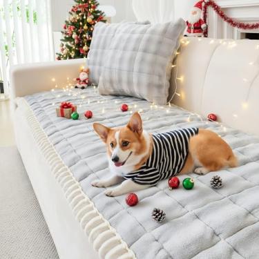 Imagem de WTHAVEN Capa de sofá para cães, lavável, felpuda, para sofá com 3 almofadas, aceita animais de estimação, capa de sofá antiderrapante (veludo leite, cinza claro, 70 x 210 cm)