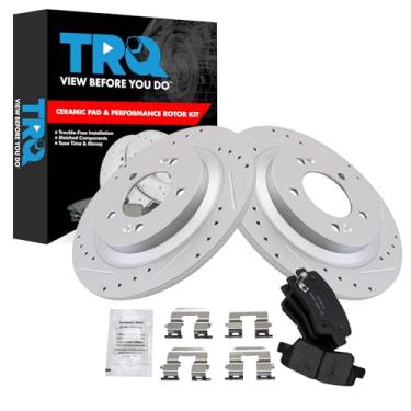 Imagem de TRQ Kit de freio traseiro e rotor de cerâmica premium G-Coated Compatível com 2016-2017 Hyundai Azera 2015 Sonata 2014-2016 Kia Cadenza 2013-2016 Optima Soul EV