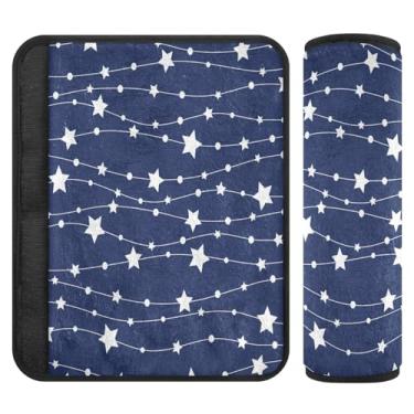 Imagem de Capas de cinto de segurança macias de Natal azul marinho com listras estrelas, acolchoadas com algodão, capa de alça de carrinho de bebê, almofadas de cinto de segurança de carro para crianças