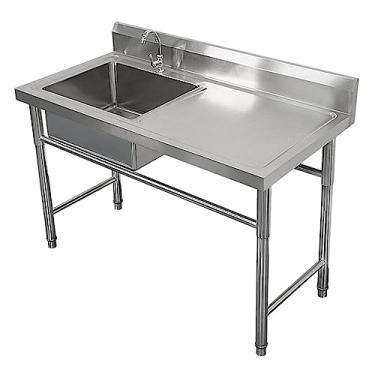 Imagem de Pia de aço inoxidável independente, pia de cozinha de restaurante comercial, pia industrial com bancada de trabalho, lavatório de mão de preparação e utilitário para lavanderia (120 cm/47,2 pol, )