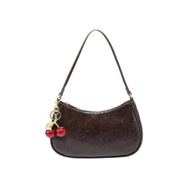 Imagem de RoseSeek Bolsa feminina de couro PU com zíper superior bolsa de ombro linda bolsa axila, Marrom café, One Size, Macio