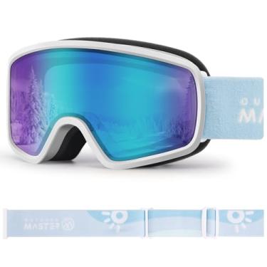 Imagem de OutdoorMaster Óculos de esqui infantil OTG Snowboard com 100% de proteção UV Óculos de neve para meninos e meninas (armação branca VLT 18,3% + lente Revo IceBlue)