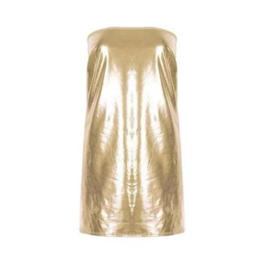 Imagem de Vestido Curto Sem Mangas Em material sintético PU De Cor Sólida Sexy P