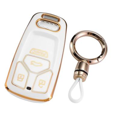 Imagem de Compatível com Audi TT Q4/Q5/SQ5/A4/A5/S4/S5/RS5 Durável TPU Chave Fob Capa Protetora Remota Chave Case Acessório com porta-chaves(White B set)