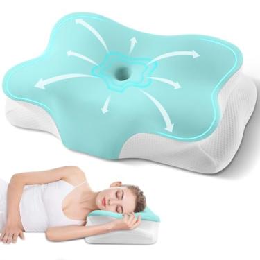 Imagem de Travesseiro de pescoço cervical, travesseiro ergonômico para suporte de pescoço, travesseiros de espuma viscoelástica refrescantes para dormir, travesseiros de cama ortopédicos contornados para dormir