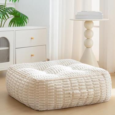 Imagem de Almofada de chão lavável de 20 cm para adultos, almofada de meditação, capa de veludo cotelê amovível tufada, grande, para sala de estar ou ioga, 55 x 55 cm, lavável na máquina