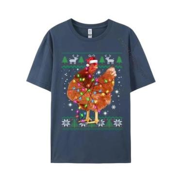 Imagem de Camiseta Casual De Algodão Natural Com Luzes De Natal E Chapéu De Papa