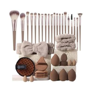 Imagem de Kit De Maquiagem Rosa Com 20/40 Peças, Pincéis Macios E Esponja De Bel