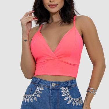 Imagem de Top Cropped Feminino Alcinha Decotado Suplex Fitness Verão - Swiss Bou