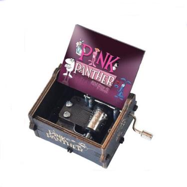 Imagem de Caixa de música Pink Panthers com manivela de madeira 6,4 x 5,2 x 4,2 