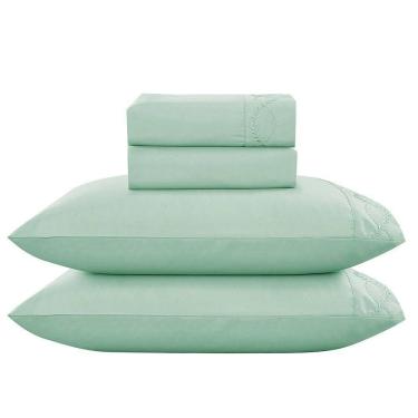 Imagem de Jogo De Cama Lençol King Romantico Percal 300 Fios 4 Peças Verde 100% Poliéster