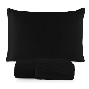 Imagem de Jogo De Cama Lençol Sereno Solteiro Em Malha Algodão 2 Peças Preto 100% Algodão