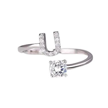 Imagem de 26 anéis de dedo aberto letras inglesas A-Z nome alfabeto feminino anel criativo moda festa de casamento joias presentes, ONE SIZE, Metal Strass, Sem pedra preciosa