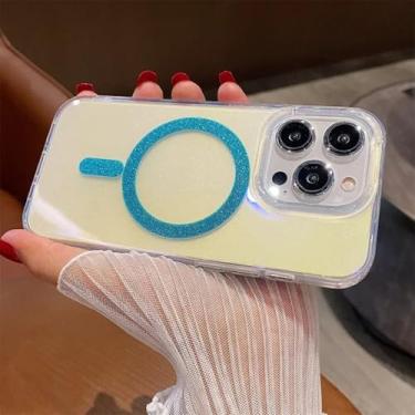 Imagem de Capa Aurora Glitter para iPhone 15 14 13 16 Pro Max Plus 12 11, capa acrílica transparente com efeito degradê e cores vibrantes (para iPhone 15 Pro/Azul Pico)