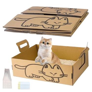 Imagem de GXSDJ Pacote com 3 caixas de areia descartáveis para gatos, caixa de areia descartável reciclada com sacos de areia para gatos, bandeja de areia dobrável e à prova de vazamento (40 x 33 x 15 cm)