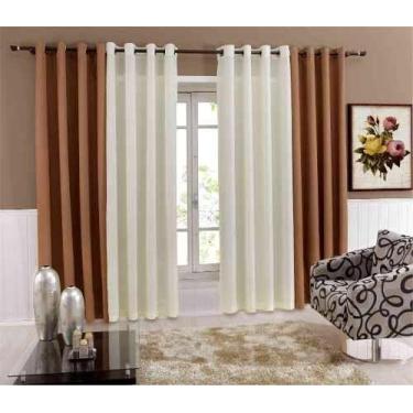 Imagem de Cortina Bicolor Rústica com Ilhóses Cromado 4 x 2,5  Admirare, Tabaco 