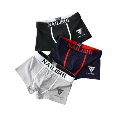 Imagem de Cuecas Boxer Masculinas De Algodão Respirável, Pacote Com 3, Confortáv