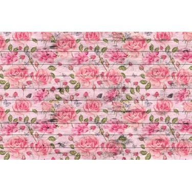 Imagem de Duluxykl Pano de fundo floral de madeira rústica 3 x 2,4 m vinil rosa tábua de chão de madeira fotografia fundo rosa folhas vintage aniversário casamento retrato bolo mesa adereços