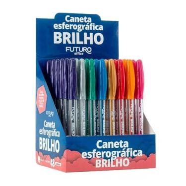 Imagem de Caneta Esferográfica Brilho FUTURO - Caixa com 48 Unidades - 8 Cores Vibrantes e Metálicas (Prata, Laranja, Azul, Rosa, Vermelho, Dourado, Verde, Roxo)