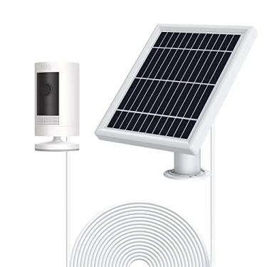 Imagem de OLAIKE Painel solar para bateria de câmera holofote e toda câmera de bateria – carga à prova d'água continuamente, saída de 5 V/3,5 W (máx.), inclui suporte seguro de parede, cabo de alimentação de 3,8 m/3,6 m (não inclui câmera), branco