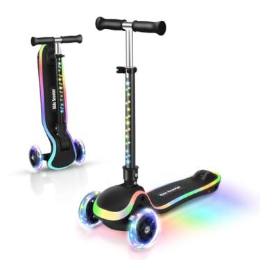 Imagem de AODI Scooter infantil com deck e rodas com iluminação LED, 20 padrões de luz diferentes, scooter de 3 rodas para crianças e meninos de 3 a 10 anos, alturas ajustáveis, inclinada para dirigir, até 50