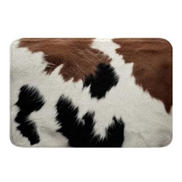 Imagem de Tapetes de banheiro de microfibra com estampa de pele de vaca para fazenda, tapete absorvente de pele de vaca, tapete de banheiro antiderrapante para pele de gado, banheiro, tapete para ambientes internos, decoração de quarto ultramacia, 50,8 x 81,2 cm