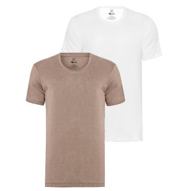 Imagem de Kit 2 Camisetas Algodão Egípcio Slim Fit Masculina - Off e Branco - G1-Masculino