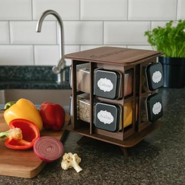 Imagem de Porta Temperos de MDF Pintado para Mesa com 8 Potes de Condimentos e Mantimentos 180ml Organizador de Cozinha