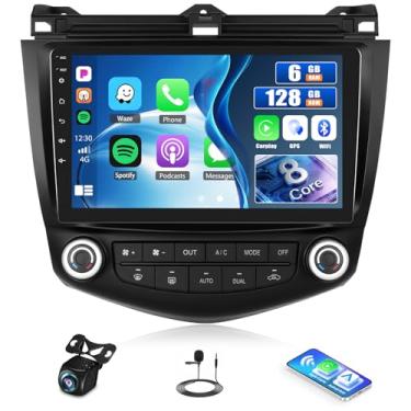 Imagem de Som automotivo de 8 núcleos 6 + 128 G para Honda Accord 2003-2007 com carro sem fio CarPlay Android Auto, tela sensível ao toque IPS de 9 polegadas 1280 × 720P, rádio de carro com Bluetooth 5.0 GPS