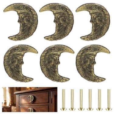 Imagem de Otoolling 6 maçanetas de armário douradas, acabamento em ferro fundido, lua crescente, maçanetas de gaveta, puxadores góticos, vintage, puxadores de armário retrô, capas para cômoda gótica
