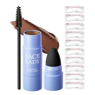 Imagem de SACE LADY Kit de carimbos de sobrancelha, estêncil de sobrancelha, fácil de usar e aparência natural, creme pigmentado de longa duração para sobrancelhas com pincel e 10 estênceis reutilizáveis para