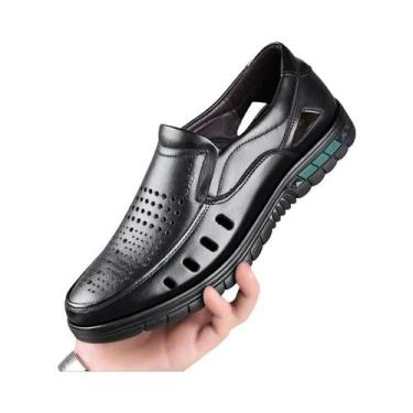 Imagem de Sandálias Masculinas De Couro De Vaca Respirável Com Design Vazado, Sl