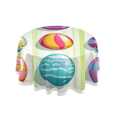 Imagem de Qilmy Toalha de mesa redonda de palmeira de treliça verde, 152 cm, resistente à água, à prova de derramamento, capa de mesa grande para jantar de reunião de família em ambientes internos e externos