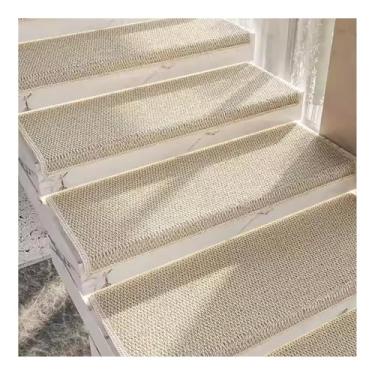 Imagem de Tapete de escada antiderrapante Bullnose para crianças, idosos e animais de estimação - pacote com 10 tapetes de escada brancos, 75 x 26 cm - Protetores de tapete interno para escadas de madeira