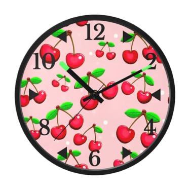 Imagem de STAYTOP Delicious Cherry Relógio de parede LED para quarto com brilho noturno, relógios de parede silenciosos de 30 cm para decoração de sala de estar, controle de som, relógio de parede moderno que