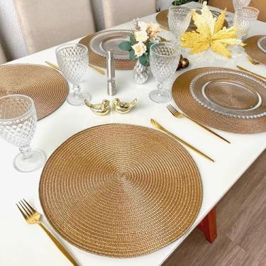 Imagem de Kit 6 Peças Jogo Americano Redondo Sousplat Cozinha Jantar Descanso de Prato Sousplat Cozinha(DOURADO,6 PEÇAS)