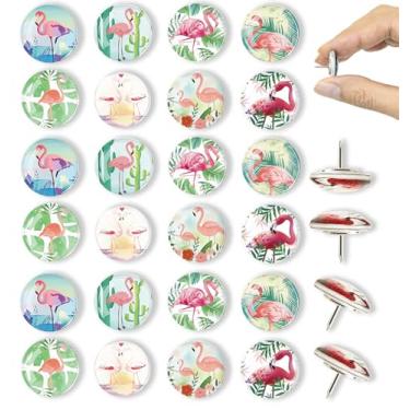 Imagem de Pinos de pressão para quadro de avisos - 24 peças de tachas de polegar de flamingo, pinos para parede, tachinhas de cortiça, aderência de polegar fofa para decoração de escritório, material de