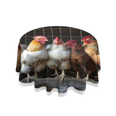 Imagem de Qilmy Toalha de mesa redonda de palmeira de treliça verde, 152 cm, resistente à água, à prova de derramamento, capa de mesa grande para jantar de reunião de família em ambientes internos e externos