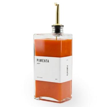 Imagem de Galheteiro Quadrado de Vidro 500ml com Bico Dosador Dourado para Azeite, Vinagre e Outros (Pimenta)