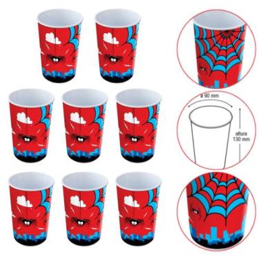 Imagem de Kit 8 Copo Plástico 550ml Label Menino Vermelho e Azul 9x9x13cm - Arqp