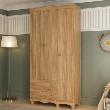 Imagem de Guarda-roupa Infantil 92cm 3 Portas e 2 Gavetas Dengo Multimóveis Mp4437 Madeirado