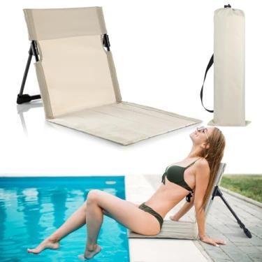 Imagem de Karenhi 1 cadeirinha dobrável para piscina, assento portátil para beira da piscina, cadeiras dobráveis portáteis para praia, piscina, acampamento, piquenique, acessórios de gramado (bege claro)