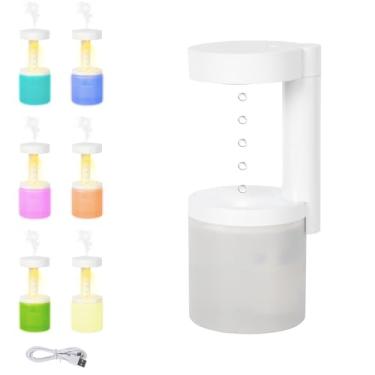 Imagem de Reaeng Umidificador de gota de água antigravidade, umidificador de mesa de névoa fria de 800 ml com efeito de fonte visual, luz LED que muda de cor, operação silenciosa para quarto, escritório e