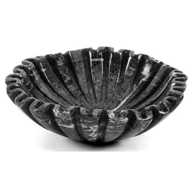 Imagem de SPESHSTONES Tigela decorativa de mármore grande de 25 cm preta para balcão de cozinha e mesa de jantar - Tigelas modernas com babados de pedra, caneladas e recortadas para presentes e decoração de