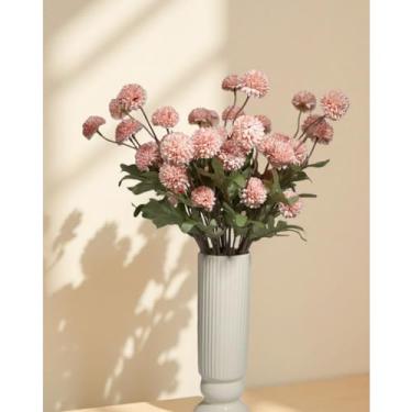 Imagem de EQUSPUR 10 peças de flores rosas artificiais para mães de pompom, mini crisântemo de mães falsas a granel com hastes, arranjos florais para buquê faça você mesmo, decoração de mesa de casamento em