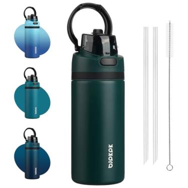 Imagem de BJPKPK Garrafa de água isolada de 500 ml com tampa de bico de canudo 2-1, garrafas de água de metal de aço inoxidável com alça de transporte, livre de BPA, à prova de vazamento, cabe no suporte de